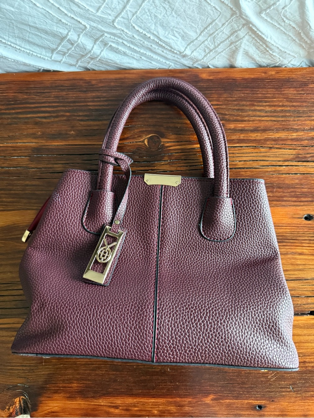 Leather Structured Satchel - Burgundy